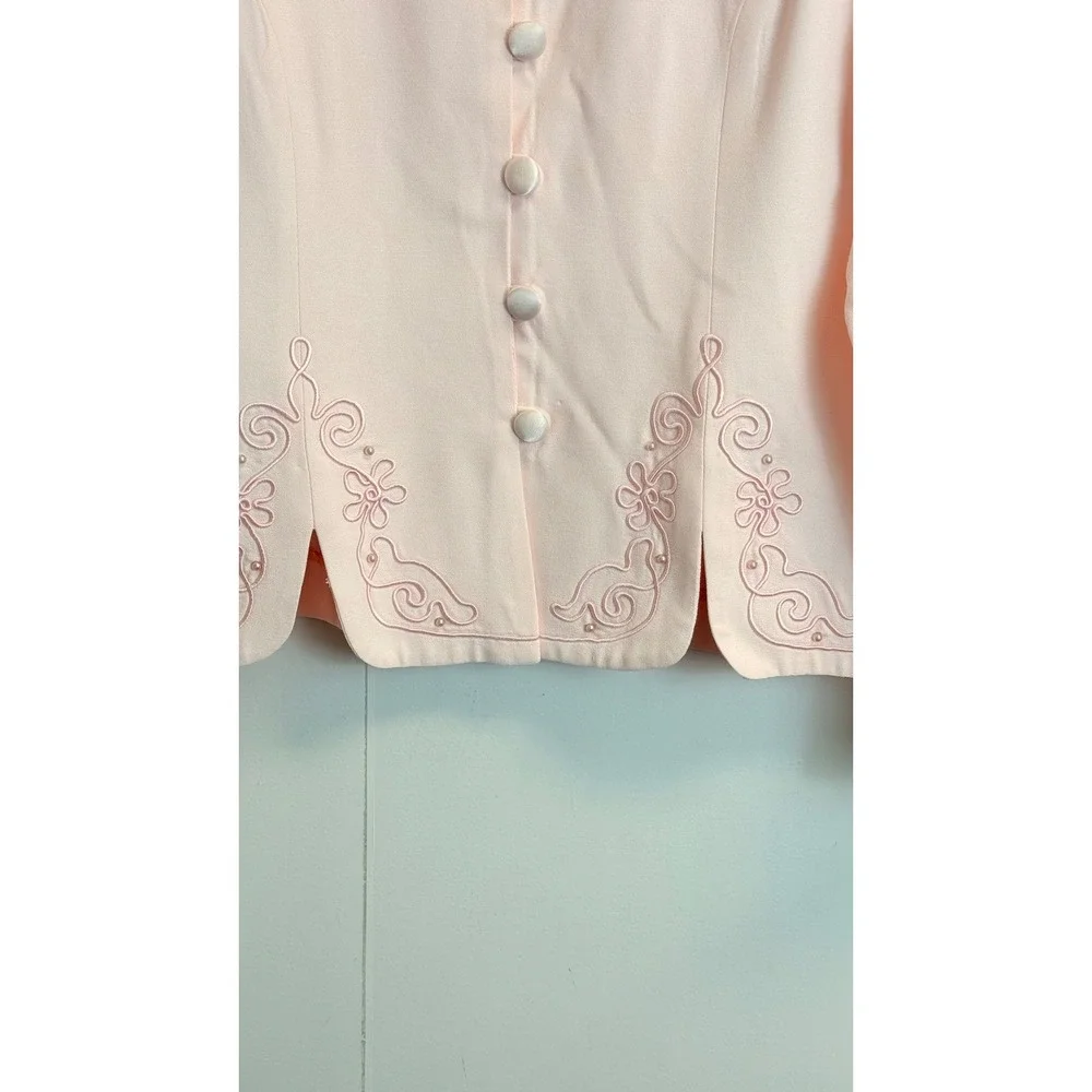 Jessica Howard Pink Skirt Suit Set 14 Embroidered Beaded Blazer Pleated Midi